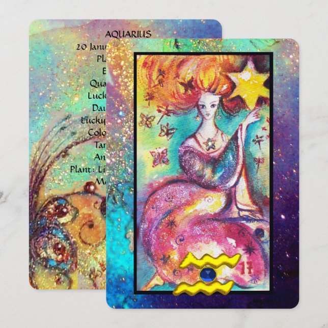 CARTE AQUARIUS, STAR TAROT ASTROLOGIE ZODIAC ANNIVERSAIR (Devant / Derrière)