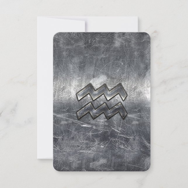 Carte Aquarius Zodiac style acier argenté déprimé (Devant)