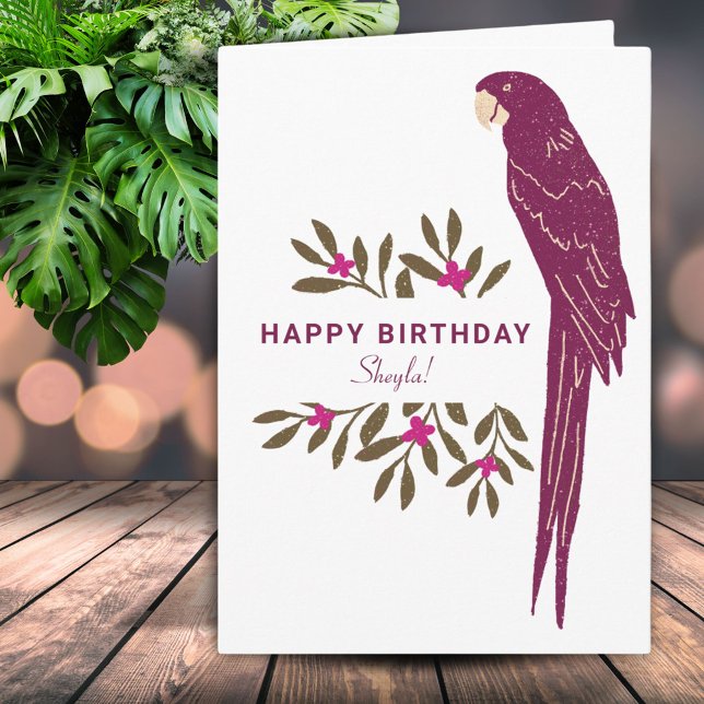 Carte Ara Parrot Feuilles tropicaux Dessin Anniversaire (Créateur téléchargé)