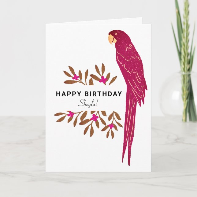 Carte Ara Parrot Feuilles tropicaux dessinent l'annivers (Devant)