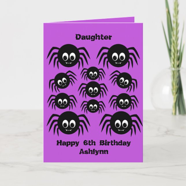 Carte Araignées violet Halloween Fille d'anniversaire (Devant)