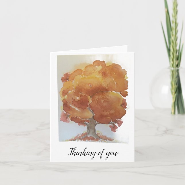 Carte Arbre à automne jaune or orange brun plié blanc (Devant)