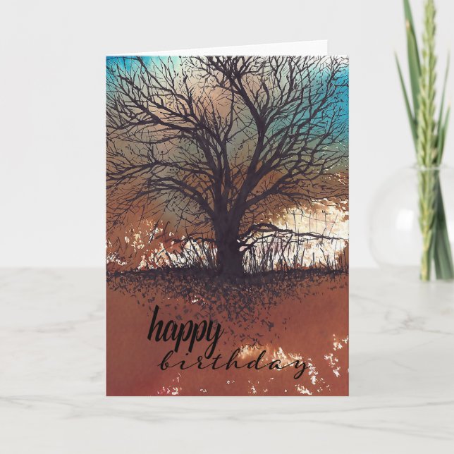 Carte Arbre Abstrait Paysage Encre Peint Art Anniversair (Devant)