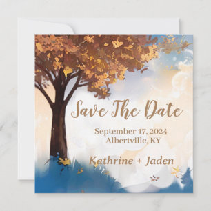 Carte Arbre Automne Rustique Enregistrer La Date