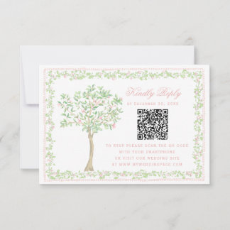 Carte Arbre Blush Sucré  Floral avec cadre RSVP  Code QR
