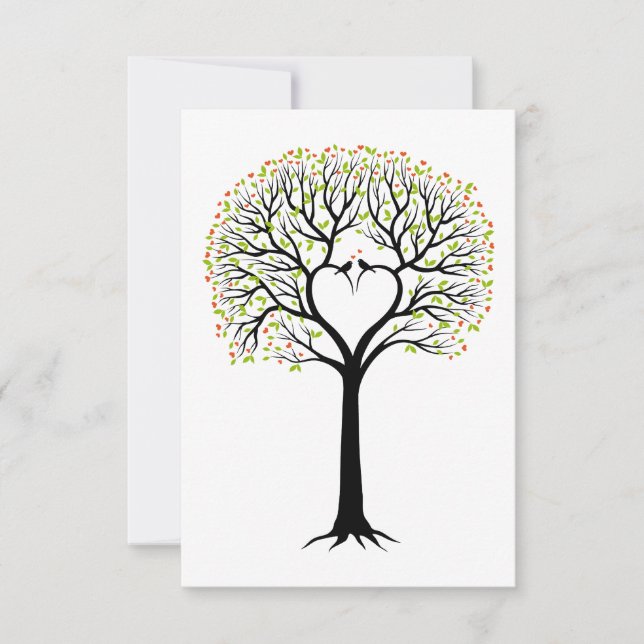 Carte Arbre d'amour avec branches de cœur, oiseaux et cœ (Devant)