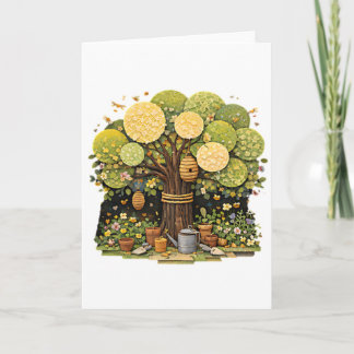 Carte Arbre de jardin en techniques mixtes fantaisistes