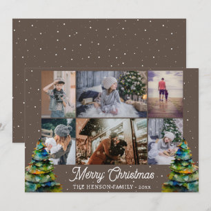 Carte Arbre de Noël Aquarelle Famille 6 Photo Collage