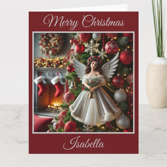 Carte Arbre de Noël avec Ange (Rouge) (Devant)