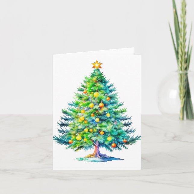 Carte Arbre de Noël B - Aquarelles et stylo (Devant)
