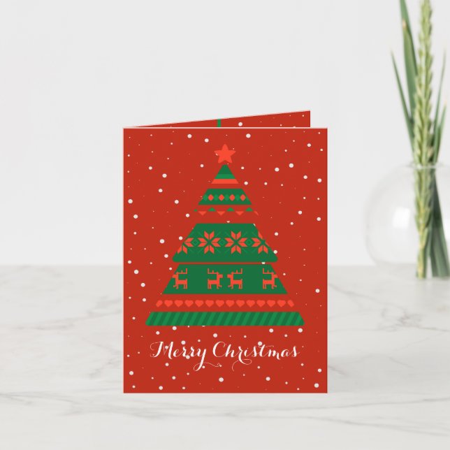 Carte Arbre de Noël brodé de style norvégien, neige (Devant)