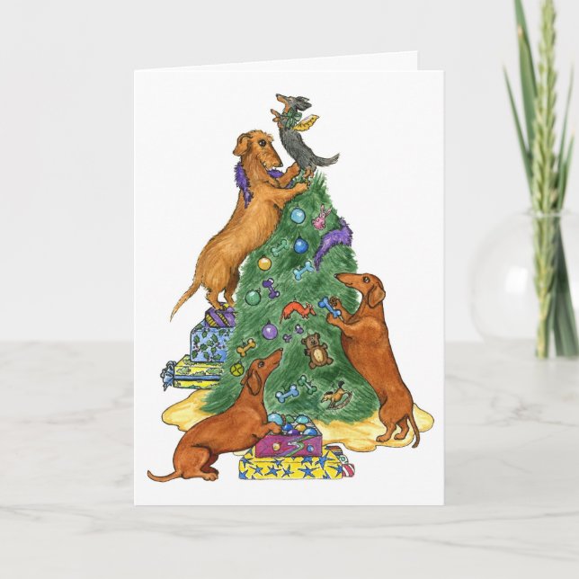 Carte Arbre de Noël Dachshund (Devant)