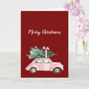 Carte Arbre de Noël de la voiture rose rouge