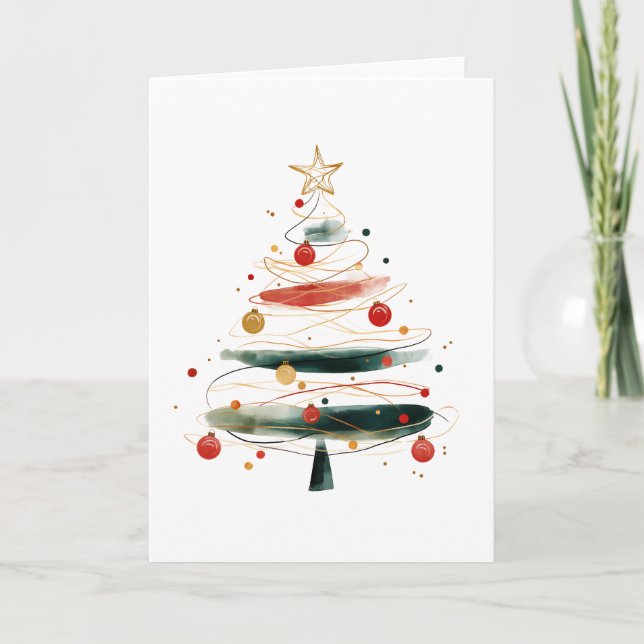 Carte Arbre de Noël en aquarelle stratifiée Vacances Abs (Devant)