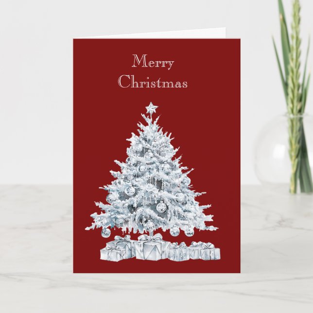 Carte Arbre de Noël en argent rouge (Devant)