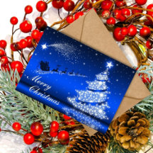 Carte Arbre de Noël en métal bleu brillant