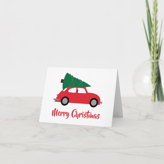 Carte Arbre de Noël et voiture rouge de style moderne du (Devant)