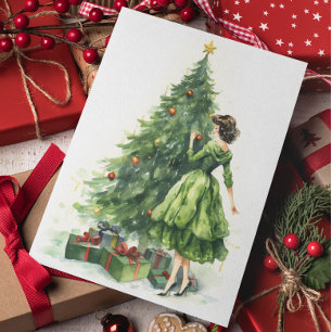 Carte Arbre de Noël féminin des années 50