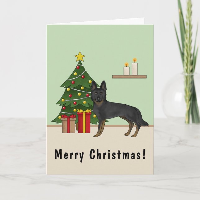 Carte Arbre de Noël Festif Bi-Noir Allemand Berger (Devant)
