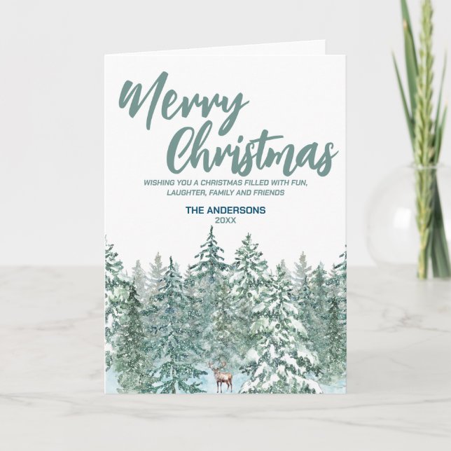 Carte Arbre de noël joyeux neige forêt Renne moderne Éla (Devant)