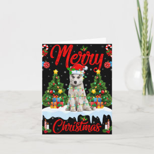 Carte Arbre de Noël lumières Santa Chien Husky Sibérien