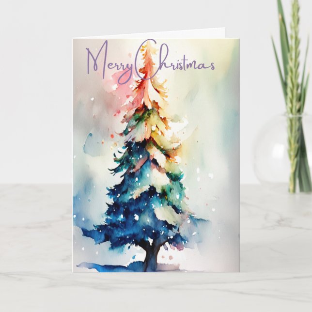 Carte Arbre de Noël peint à la main en aquarelle vive (Devant)