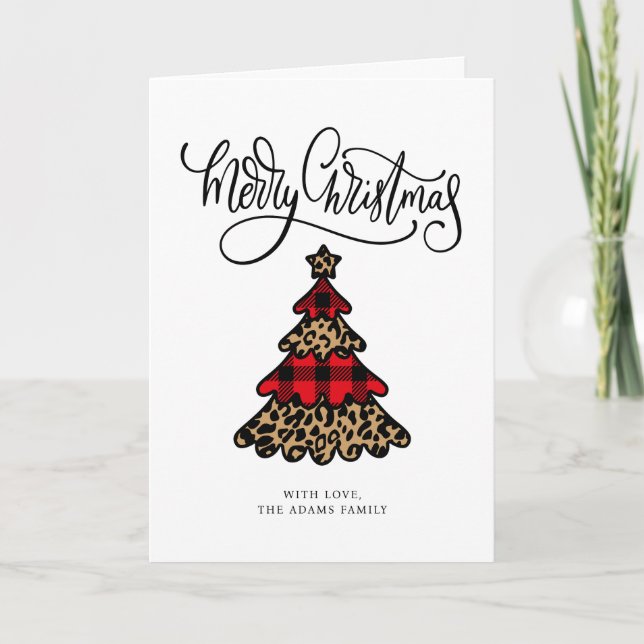 Carte Arbre de Noël Plaid & Empreinte de léopard (Devant)