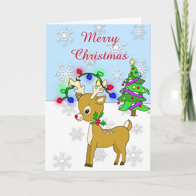 Carte Arbre de Noël Reindee et illuminations de Noël (Devant)
