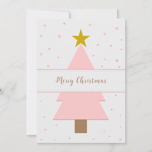 Carte Arbre de Noël rose solo recouvert d'une étoile d'o (Devant)