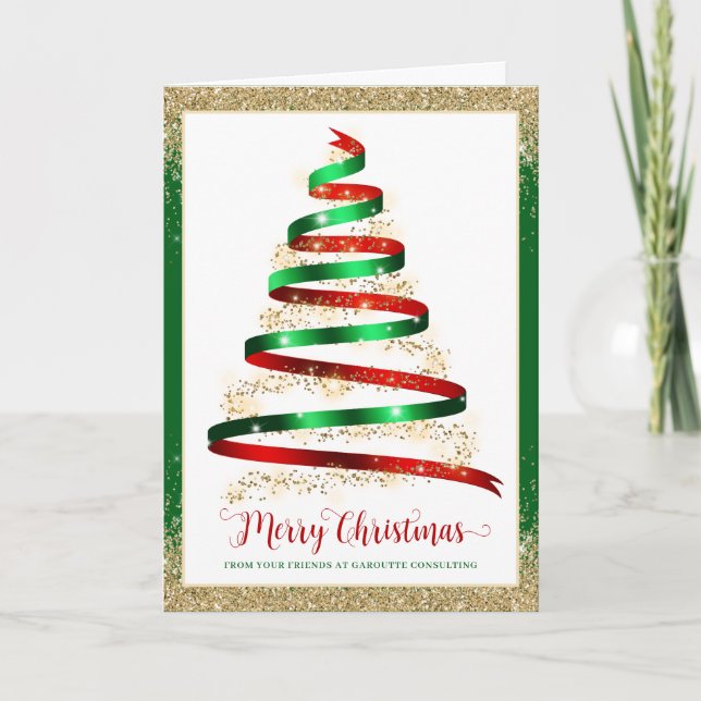 Carte Arbre de Noël Ruban Entreprise Logo Plié (Devant)