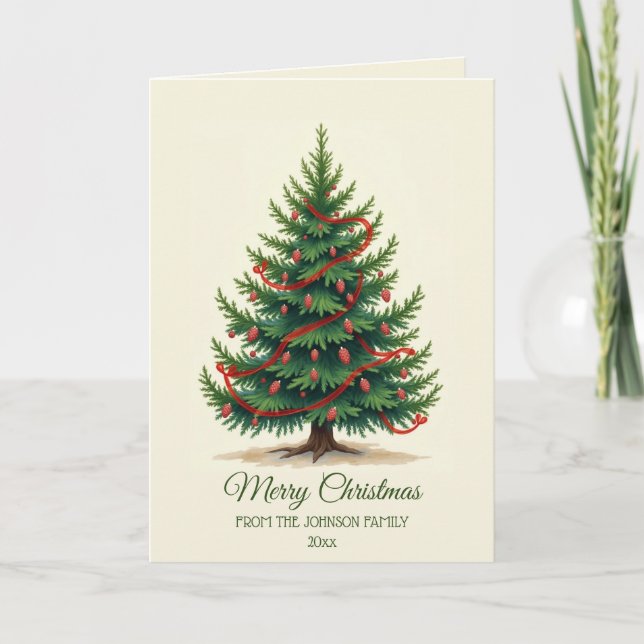 Carte Arbre de Noël traditionnel Famille Salutation (Devant)