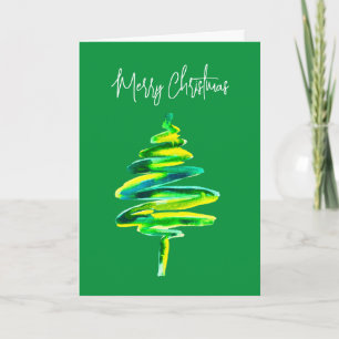 Carte Arbre de Noël vert aquarelle abstraite
