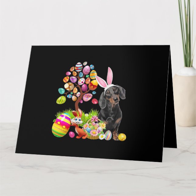 Carte Arbre de Pâques avec oeufs de Pâques et chien Dach (Devant)