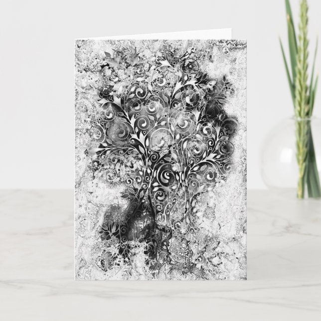 Carte Arbre De Vie - Spirales Feuille Grunge Style 1 (Devant)