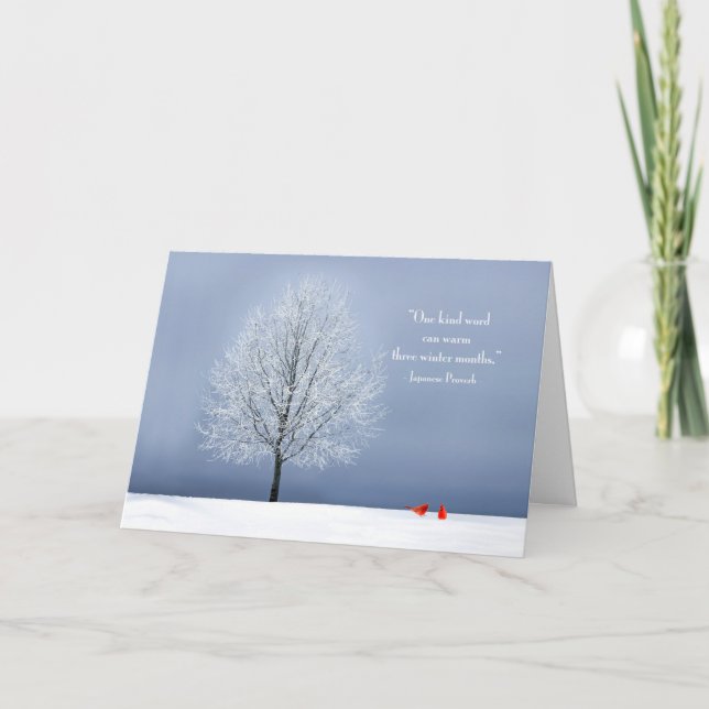 Carte Arbre d'hiver avec cardinaux et proverbe japonais (Devant)