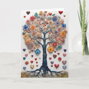 Carte Arbre en fleurs et coeurs