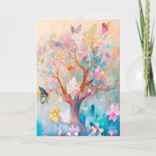 Carte Arbre papillon Aquarelle Salutation/note