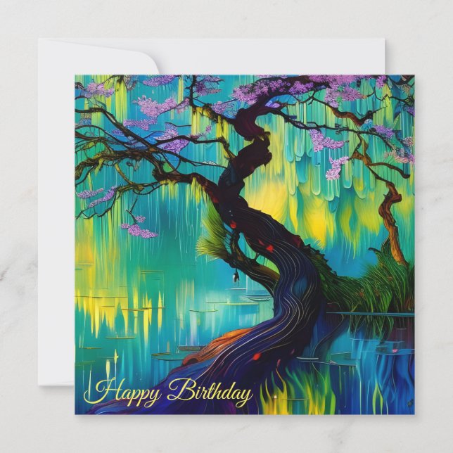 Carte Arbre rose à fleurs sur l'eau Anniversaire (Devant)