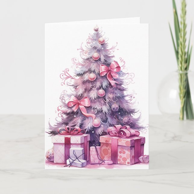 Carte Arbre Xmas d'aquarelle rose (Devant)
