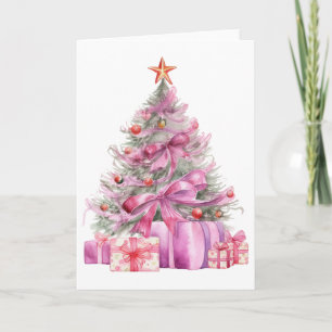 Carte Arbre Xmas Pretty Rose Aquarelle