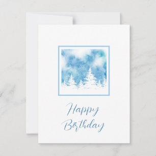 Carte Arbres couverts de neige bleu Aquarelle Turquoise