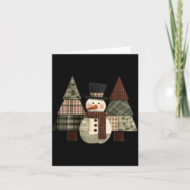 Carte Arbres de bonhomme de neige Patchwork à carreaux A (Devant)