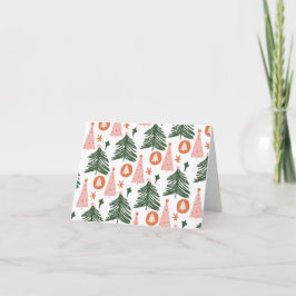 Carte Arbres de Noël Boho Bohème Rose Orange Vert 