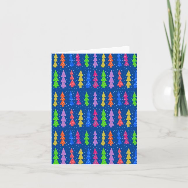 Carte Arbres de Noël colorés en bleu (Devant)