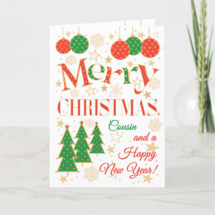 Carte Arbres de Noël et ornements pour Cousin