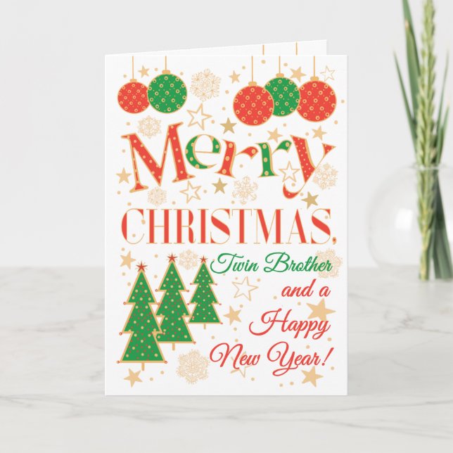 Carte Arbres de Noël et ornements pour frère jumeau (Devant)