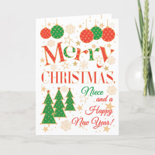 Carte Arbres de Noël et ornements pour la nièce