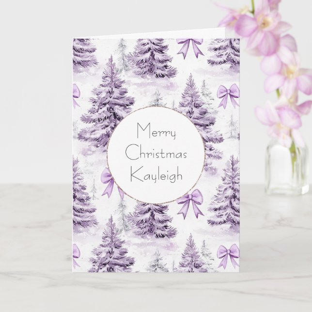 Carte Arbres de Noël Fillettes Violet & Rubans   (Orchidée)