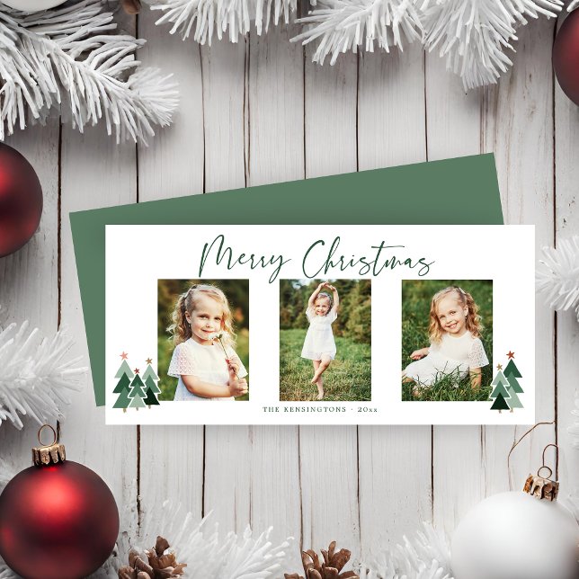 Carte Arbres de Noël modernes Holiday 3 Photo (Modern Christmas Trees Holiday 3 Photo Card)
