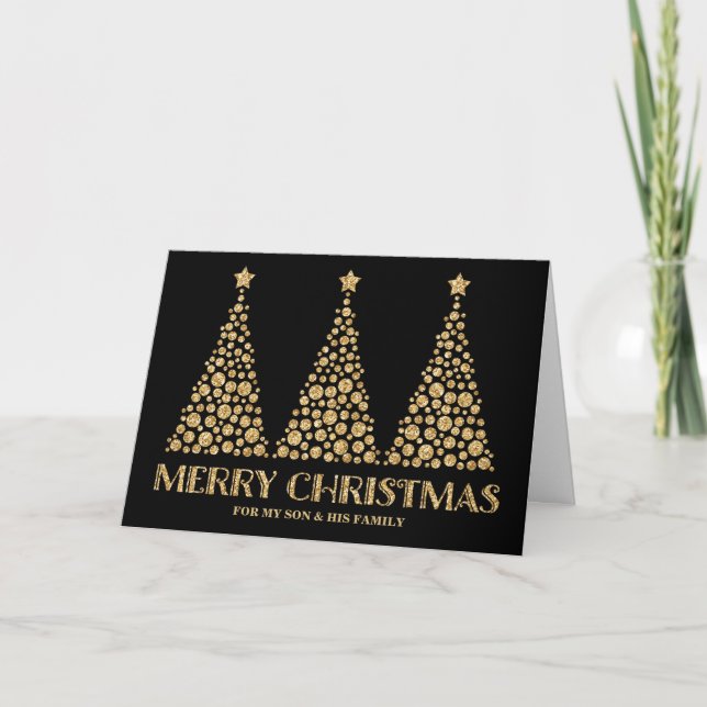 Carte Arbres d'or Fils et famille Joyeux Noël (Devant)